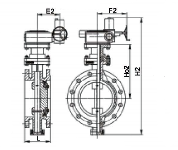三偏(piān)心法蘭硬密封電動(dòng)蝶閥(fá)結構(gòu)示意(yì)圖(tú)